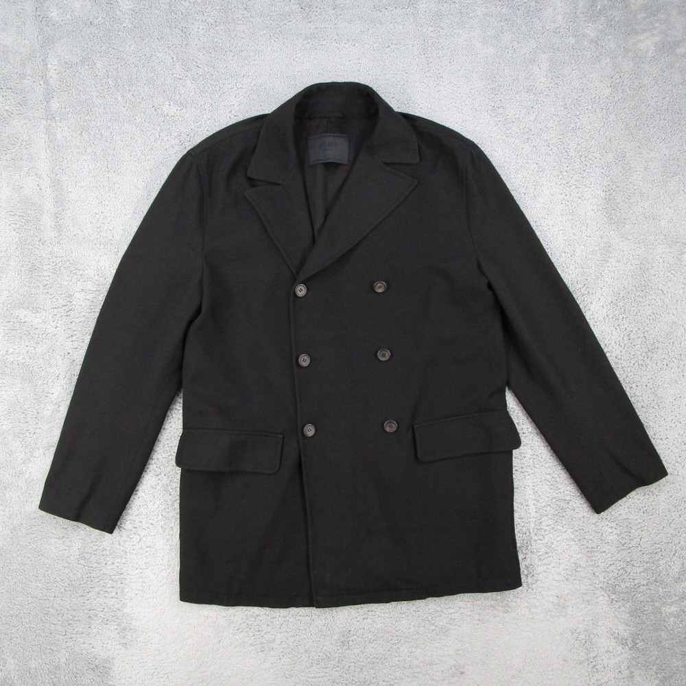 Prada Jacket Mens Medium Double Breasted Pea Coat Black Rayon Made in Italy
